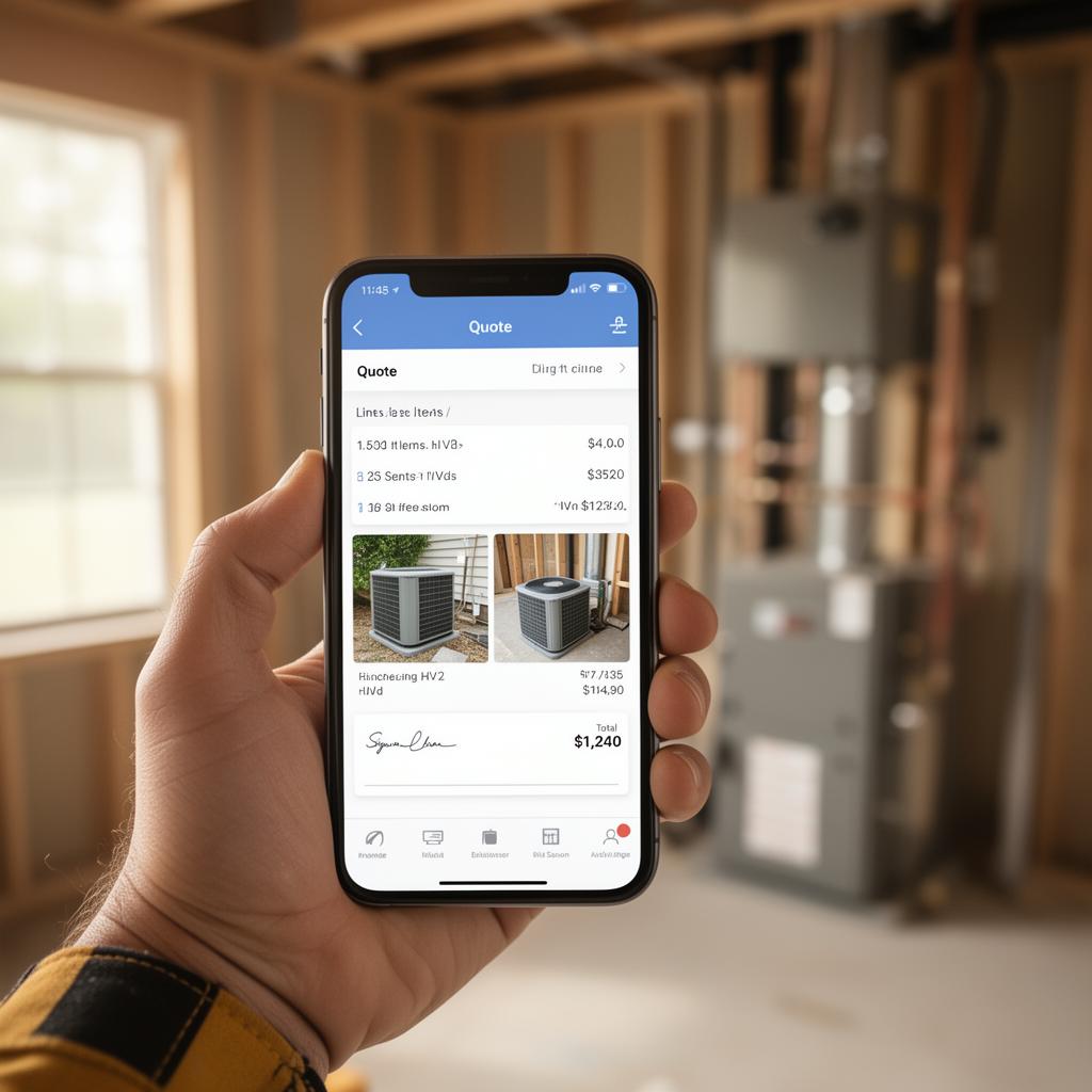 Contractor using Fieldora on a job site to build a quote